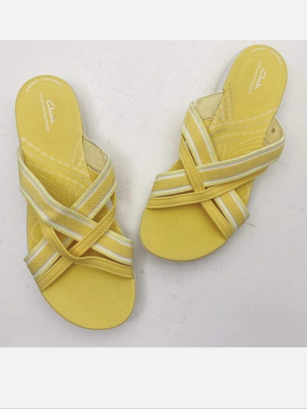 Clarks Yellow White Strappy Slide Sandals 11